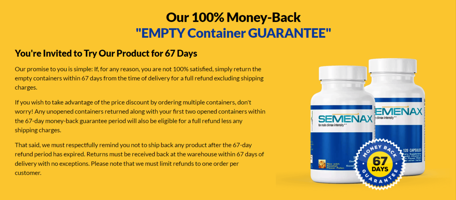 Semenax Money back Guarantee